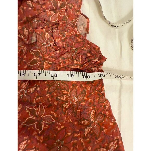 Aureum Women's Floral Ruffle Top Boho Style Size L 100% Rust/Orange - Picture 9 of 10